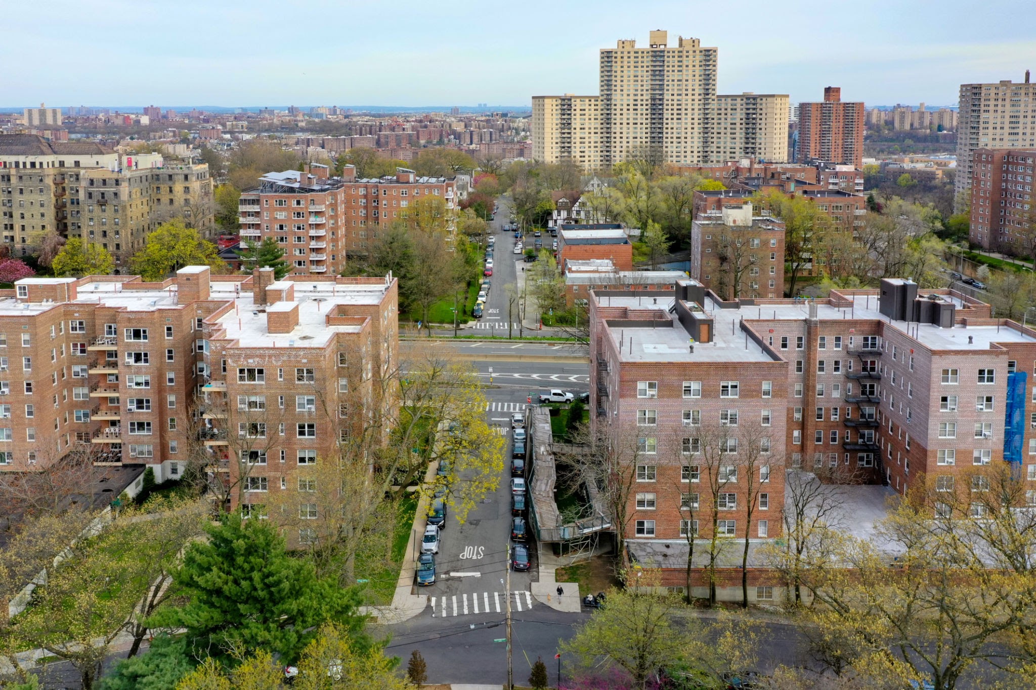 Aerial view of the Spuyten Devil neighborhood of the Bronx, New York.